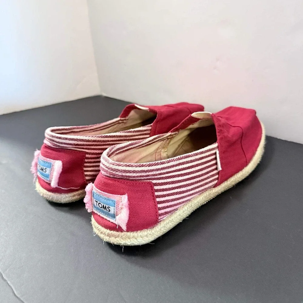 TOMS Red Herringbone Canvas Espadrille Alpargata Flats Striped Heel Womens 7.5